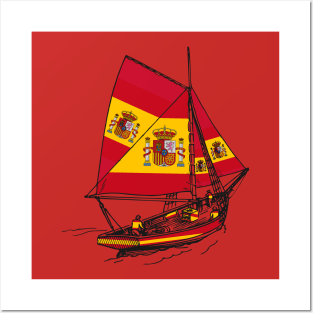 Support Spanish Vintage Spain Ship Sailing with Team of Spain Teamwork Achieves More Posters and Art